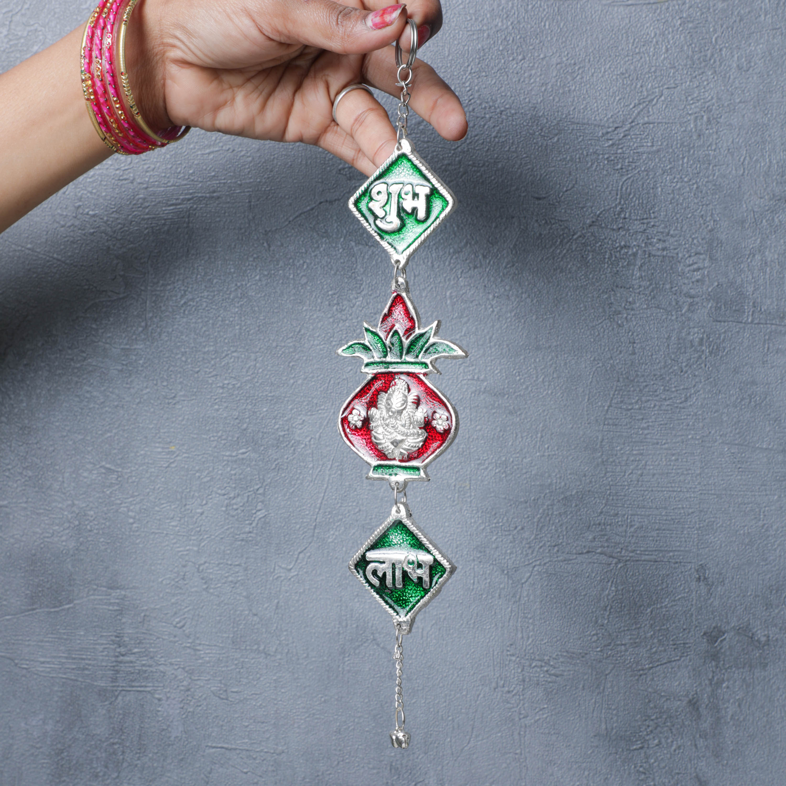 Metal Wall Hanging with Ganesh and engraved Shubh labh